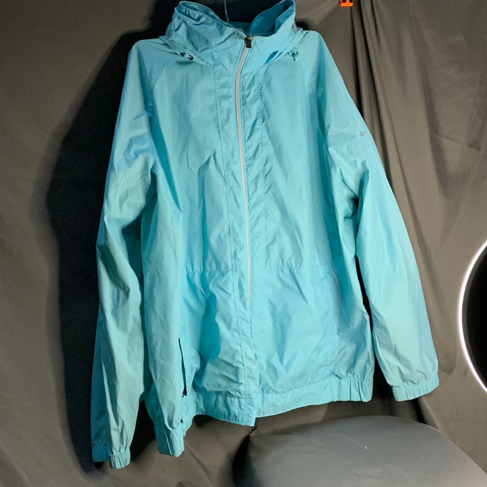 Columbia full zip hooded teal wind breaker jacket